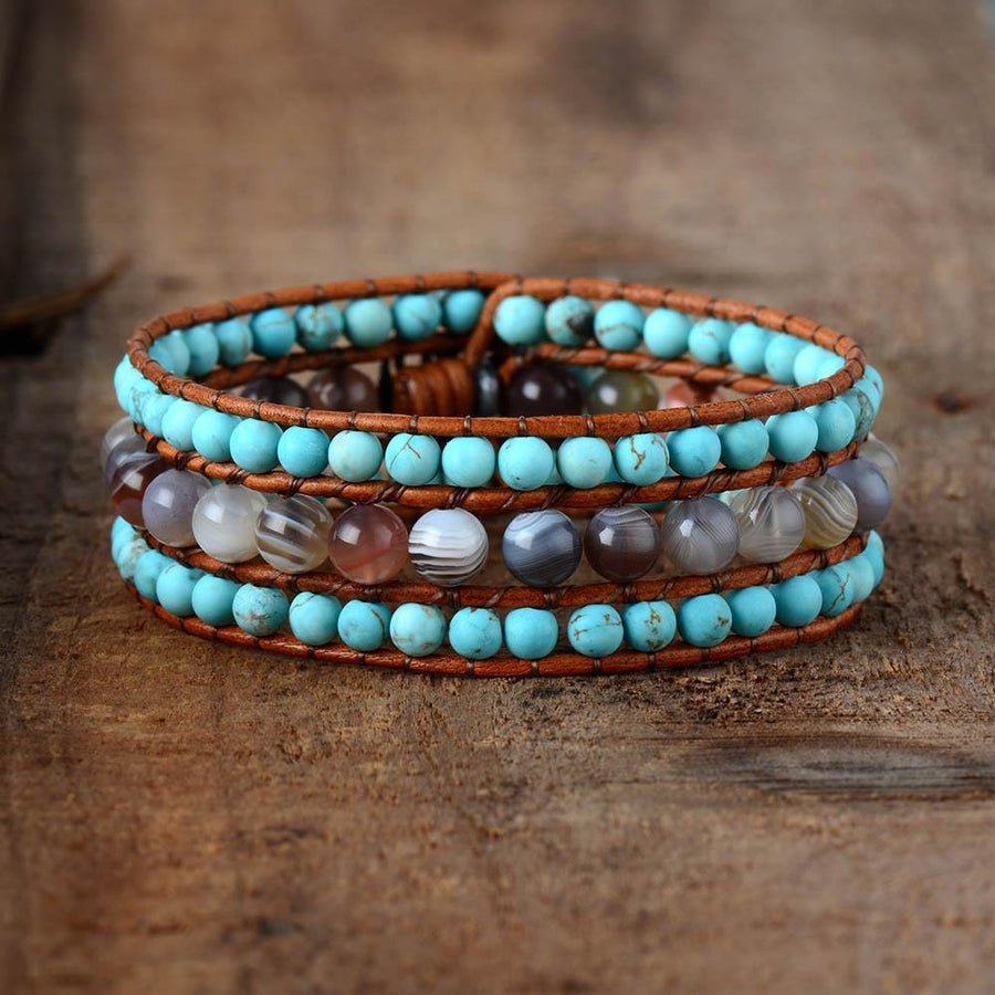 Bracelet cuir et perles assorties couleur vert - Tagua-creations
