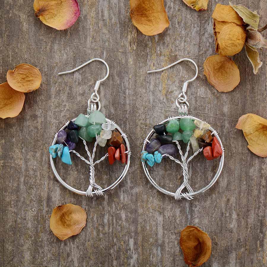 Boucles d’oreilles « Arbre de vie des 7 Chakras »