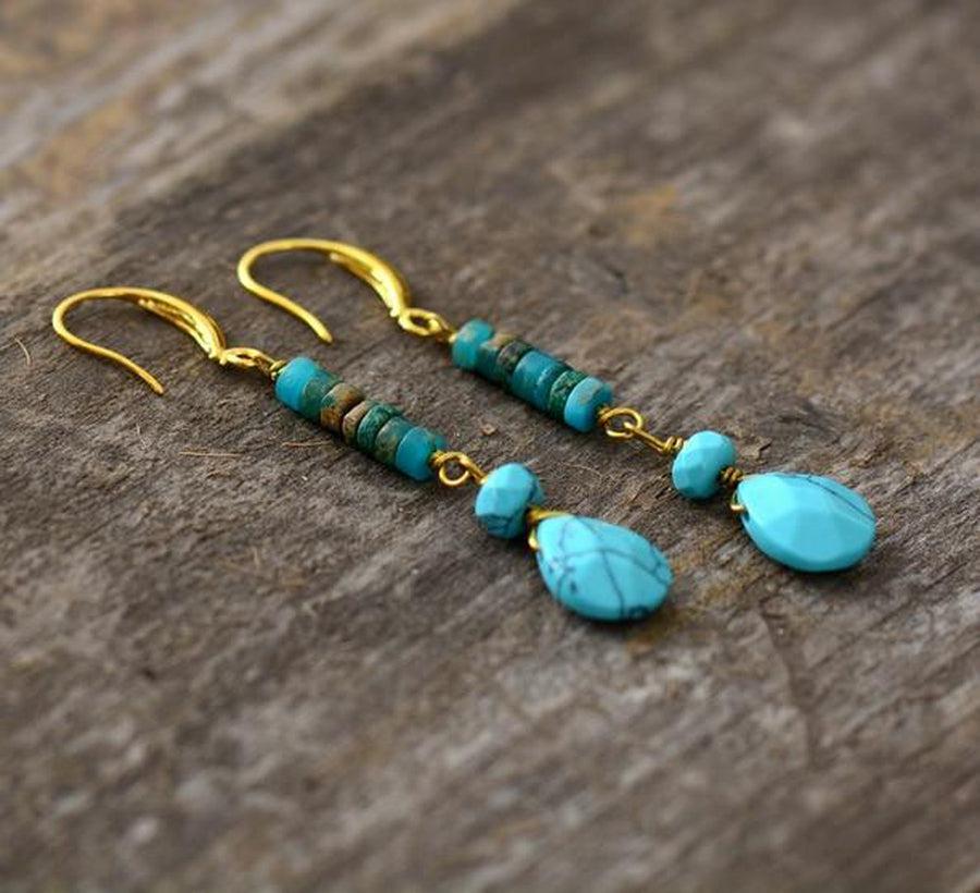 Boucles d'oreilles pendantes pierre de turquoise 