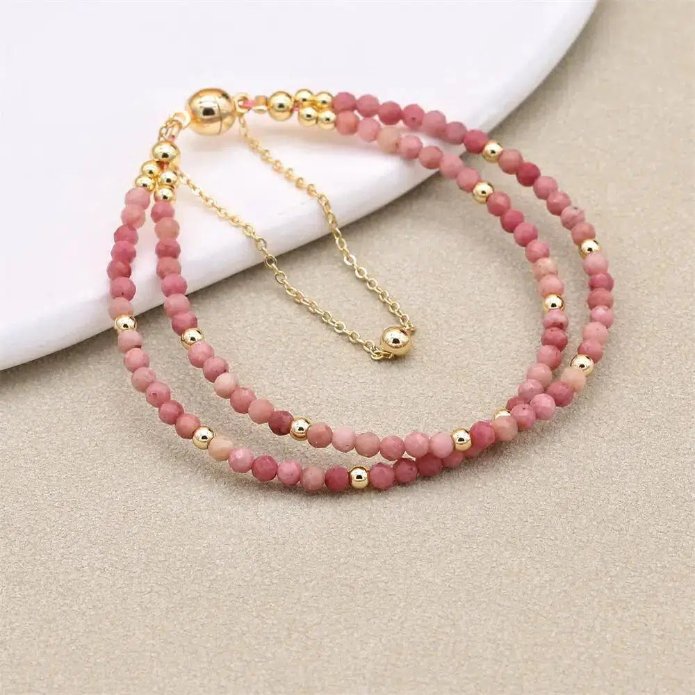 Bracelet double rangs en Rhodonite naturelle