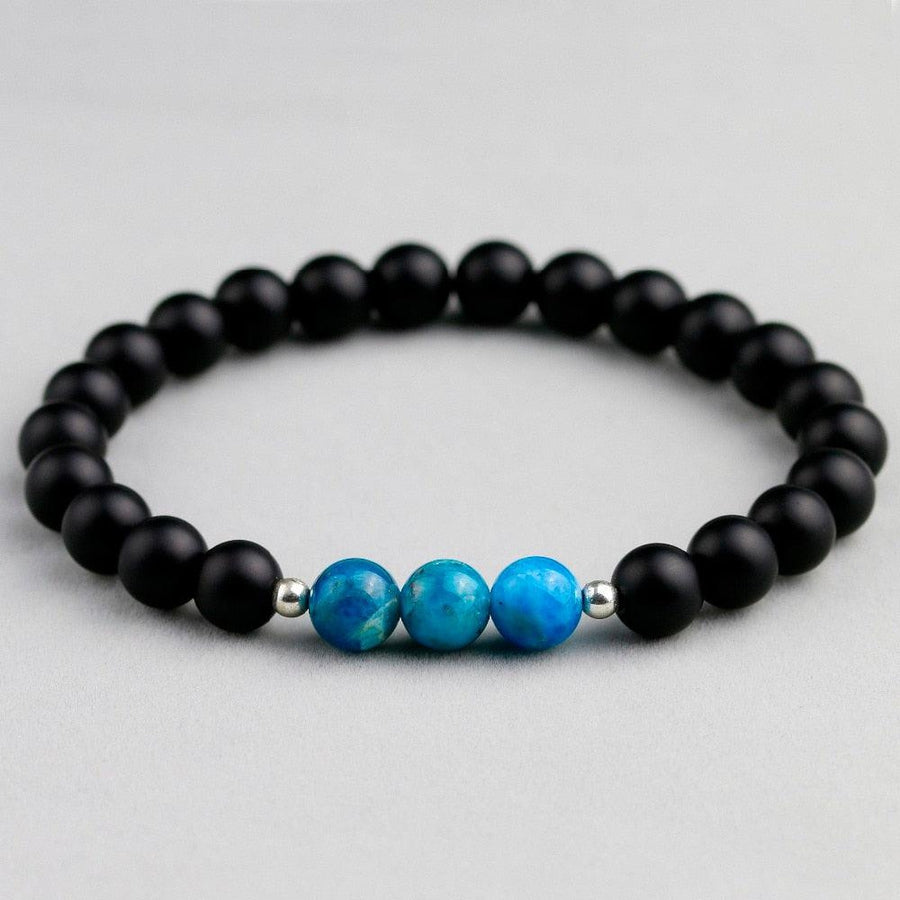 Bracelet Onyx noir mat ou Howlite blanche et Apatite bleue