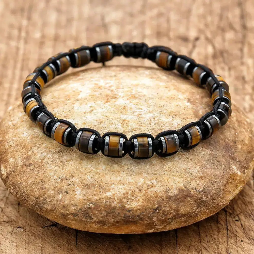 Bracelet «Protection et Puissance» en pierres d’Œil de tigre et Hématite