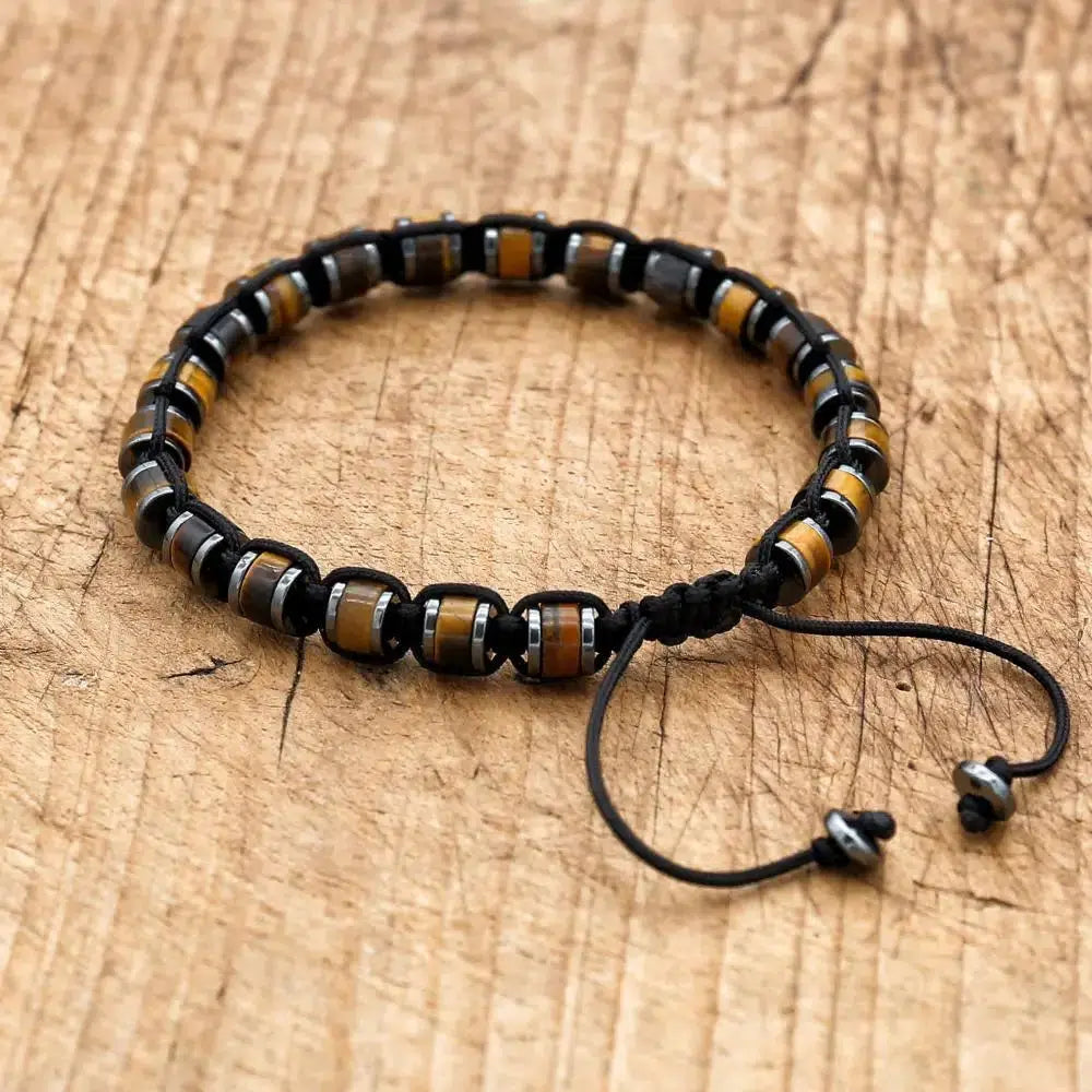 Bracelet «Protection et Puissance» en pierres d’Œil de tigre et Hématite