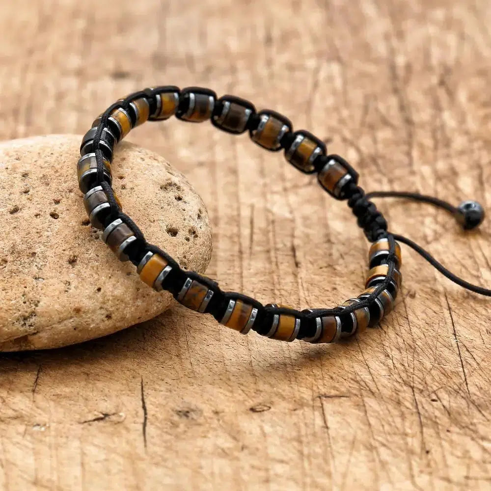 Bracelet «Protection et Puissance» en pierres d’Œil de tigre et Hématite