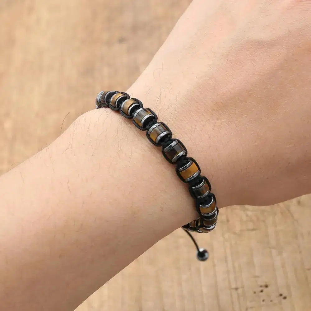 Bracelet «Protection et Puissance» en pierres d’Œil de tigre et Hématite