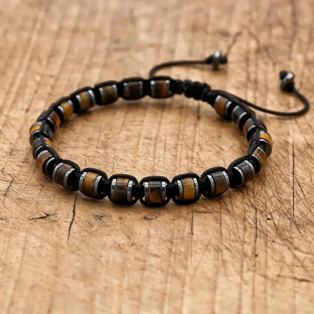 Bracelet «Protection et Puissance» en pierres d’Œil de tigre et Hématite