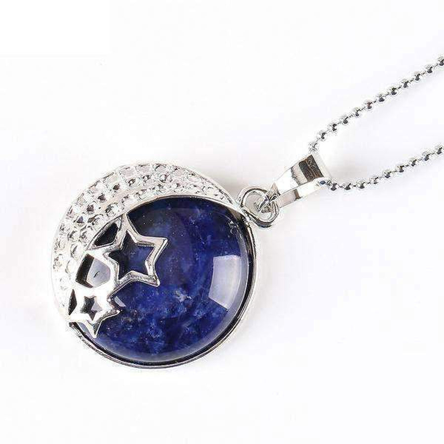 Pendentif demi lune, étoiles et pierre