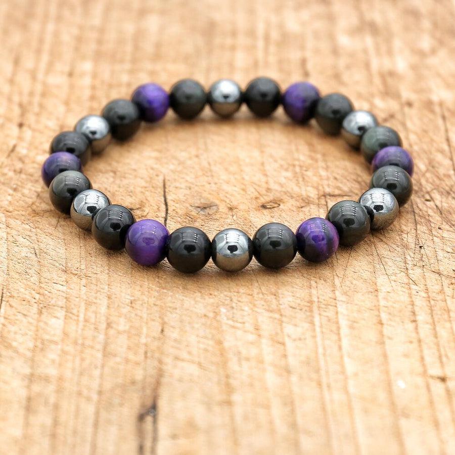 Bracelet «Protection, Confiance et Vitalité» en Oeil de tigre (couleur), Obsidienne noire et Hématite