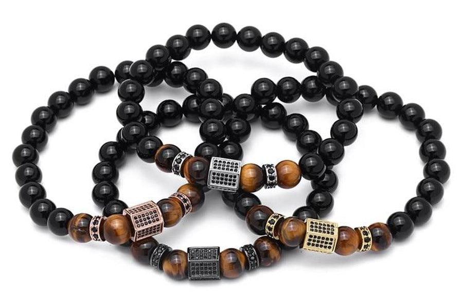 Bracelet léopard noir, perles d'agate et pierres rutile - Oblade